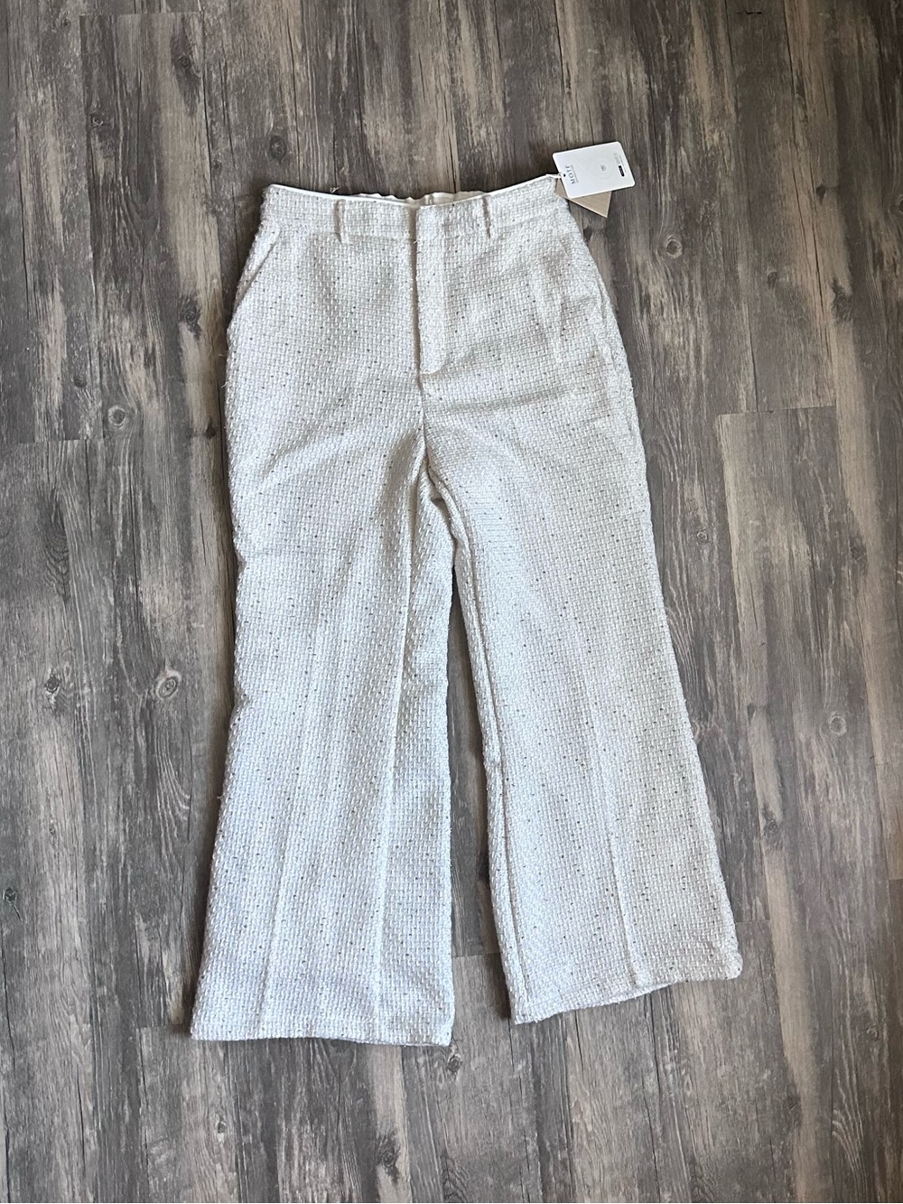 Wide Leg High Rise Dress Pants Women’s Large Cream White Gold Sequin Trousers